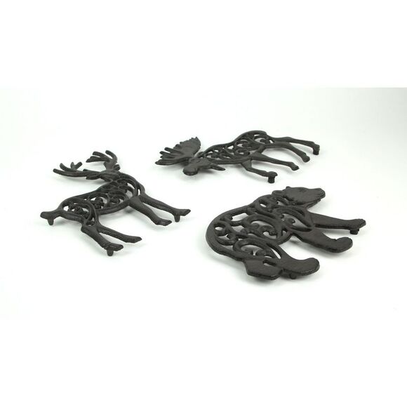 Set of 3 Cast Iron Lodge Design Kitchen Trivets Wall Hanging Art Deer Moose Bear - Picture 4 of 4